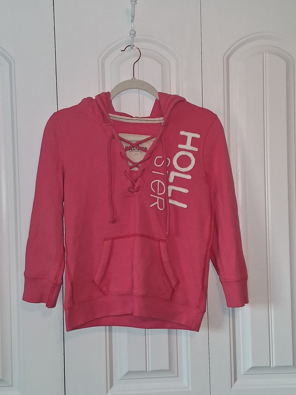 Vintage/Y2K Hollister Pink Lace-Up Hooded Pullover Sweater Women's Size Medium